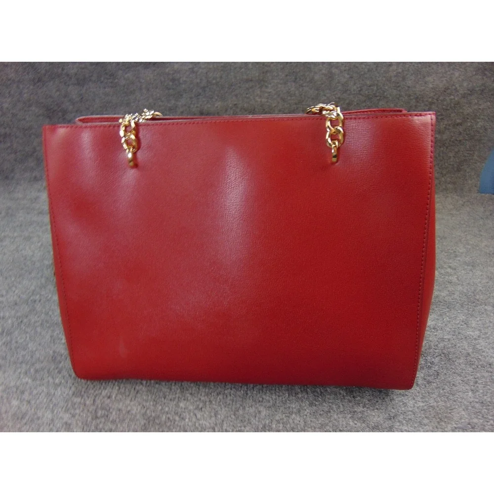 Michael Kors Large Tote Red Leather Gold Studded Chain Shoulder Bag 35H7GE0T3L